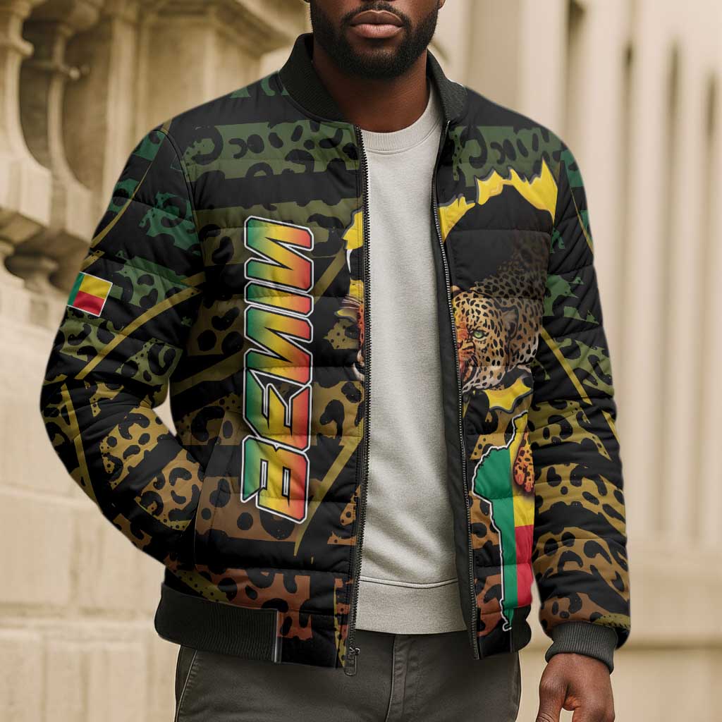 Personalized Benin Bomber Puffer Jacket Powerful African Leopard - African Pride