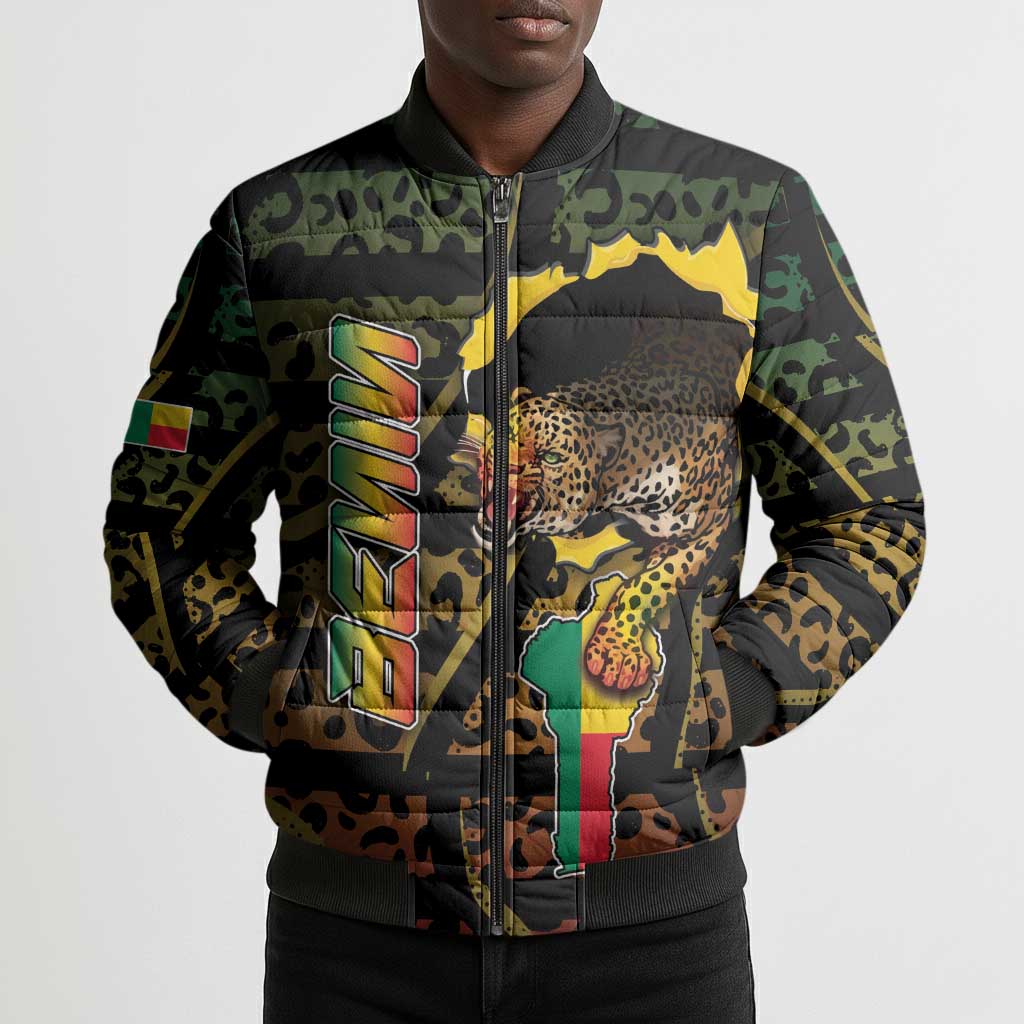 Personalized Benin Bomber Puffer Jacket Powerful African Leopard - African Pride