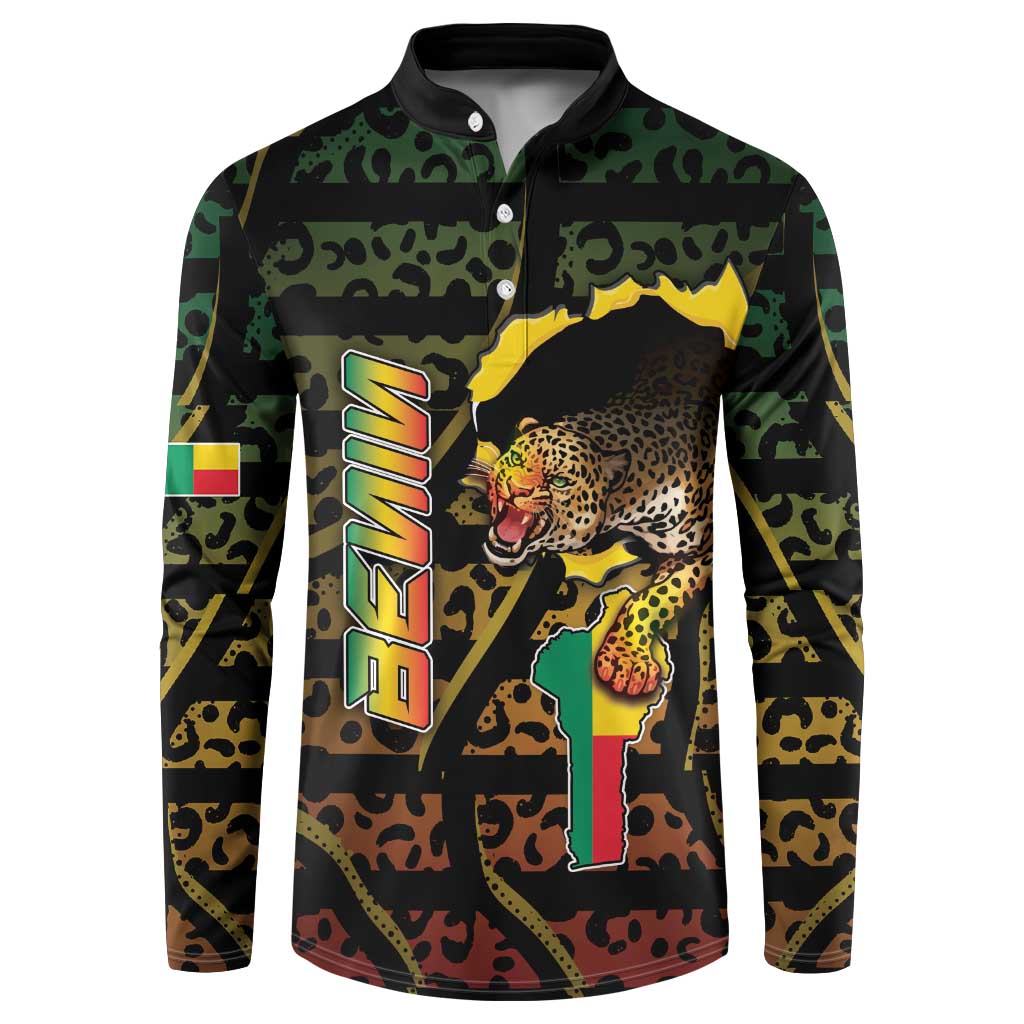 Personalized Benin Button Sweatshirt Powerful African Leopard
