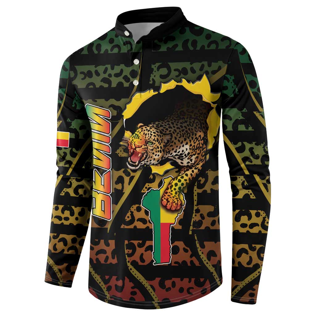 Personalized Benin Button Sweatshirt Powerful African Leopard