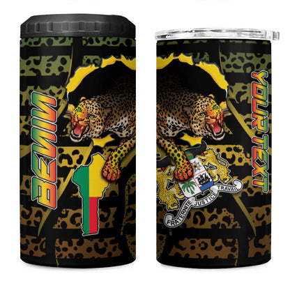 Personalized Benin 4 in 1 Can Cooler Tumbler Powerful African Leopard - African Pride