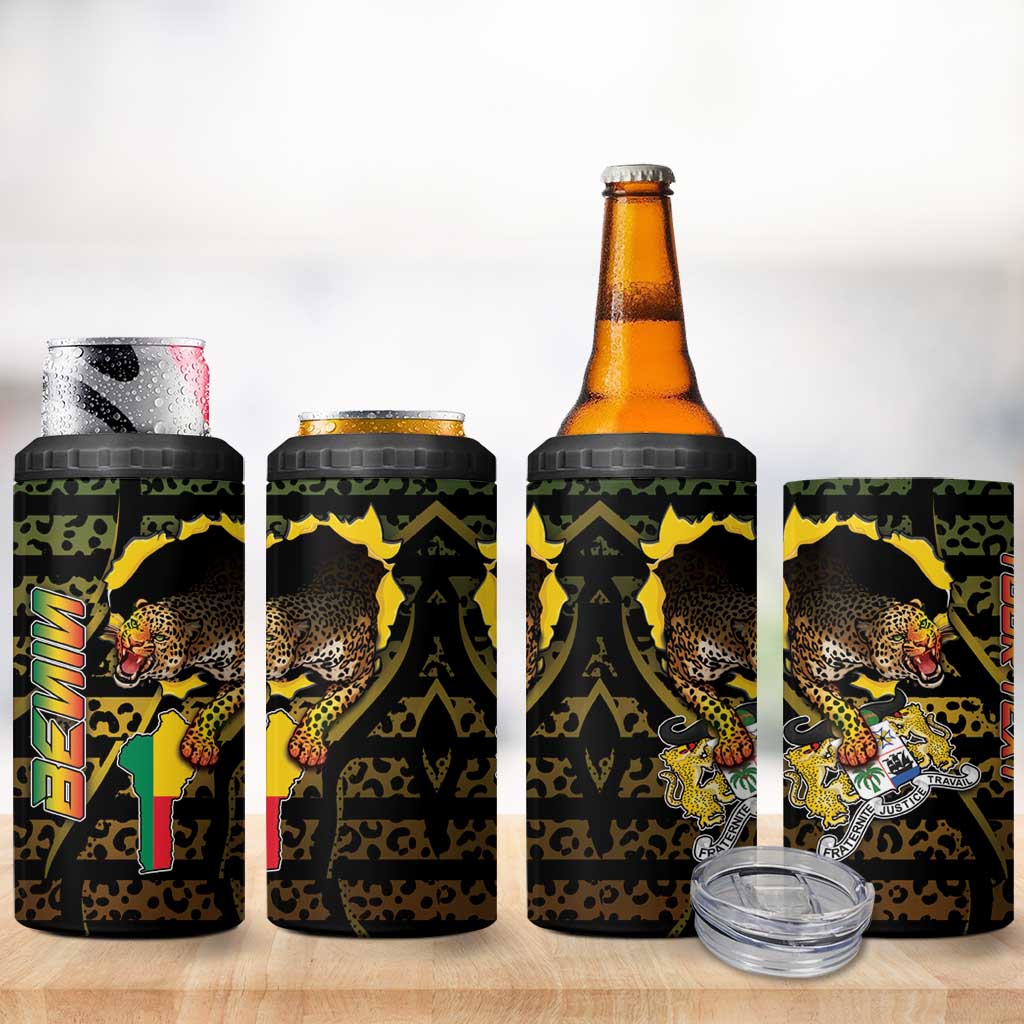 Personalized Benin 4 in 1 Can Cooler Tumbler Powerful African Leopard - African Pride