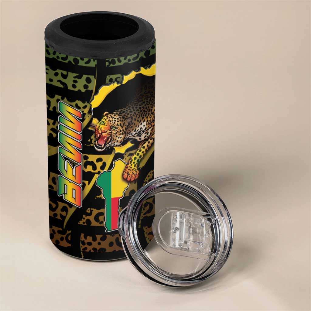 Personalized Benin 4 in 1 Can Cooler Tumbler Powerful African Leopard - African Pride