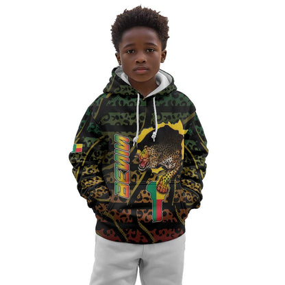 Personalized Benin Kid Hoodie Powerful African Leopard - African Pride