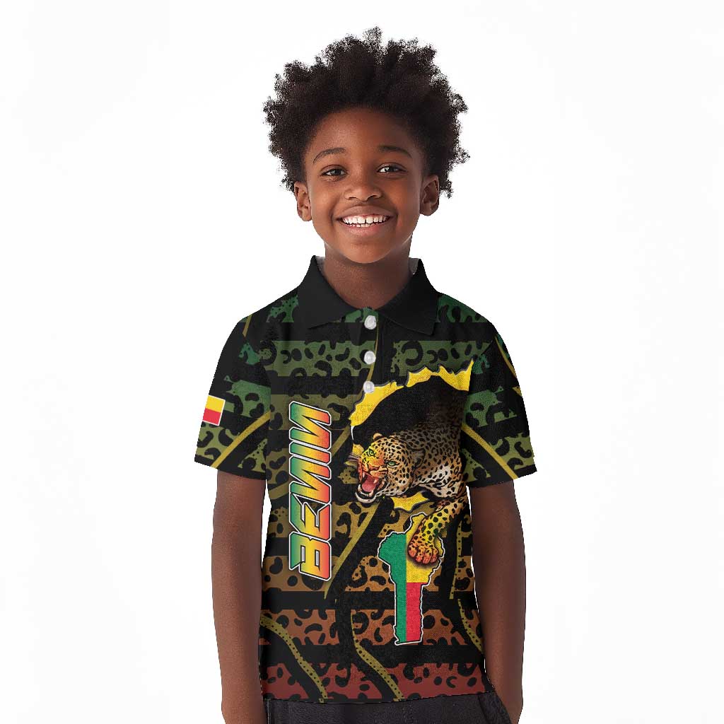 Personalized Benin Kid Polo Shirt Powerful African Leopard - African Pride
