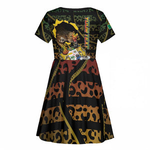 Personalized Benin Kid Short Sleeve Dress Powerful African Leopard - African Pride