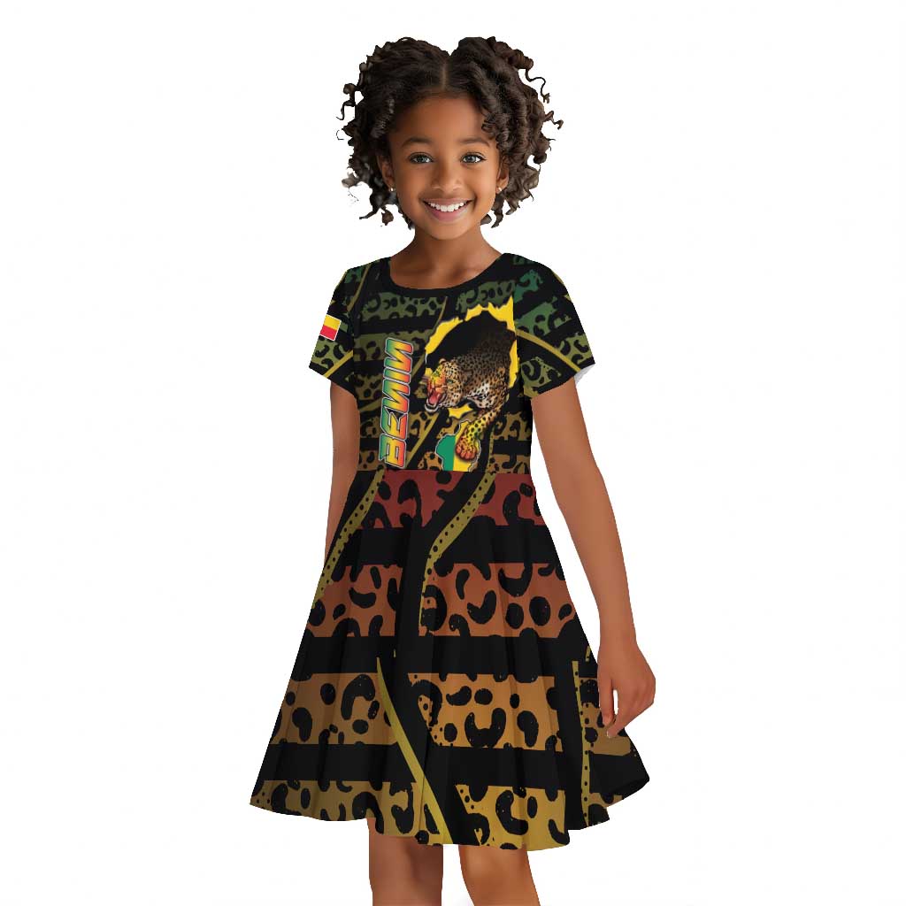 Personalized Benin Kid Short Sleeve Dress Powerful African Leopard - African Pride