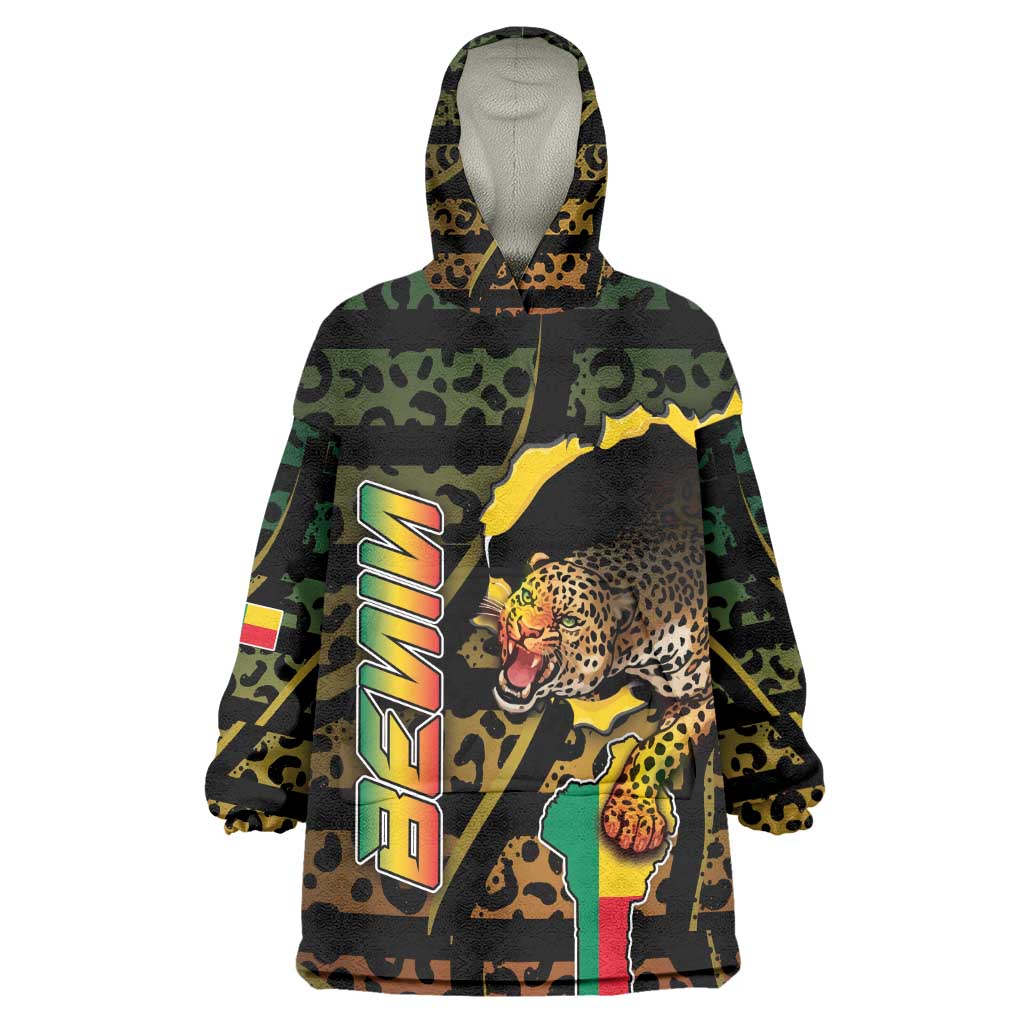 Personalized Benin Kid Wearable Blanket Hoodie Powerful African Leopard - African Pride