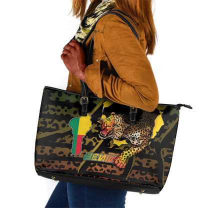Benin Leather Tote Bag Powerful African Leopard - African Pride