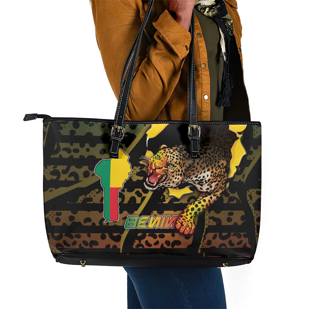Benin Leather Tote Bag Powerful African Leopard - African Pride