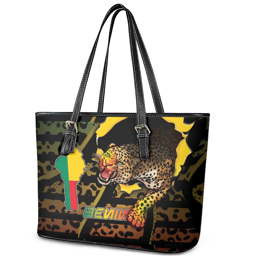 Benin Leather Tote Bag Powerful African Leopard - African Pride
