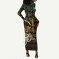 Personalized Benin Long Sleeve Bodycon Dress Powerful African Leopard - African Pride