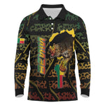 Personalized Benin Long Sleeve Polo Shirt Powerful African Leopard - African Pride