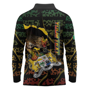 Personalized Benin Long Sleeve Polo Shirt Powerful African Leopard - African Pride