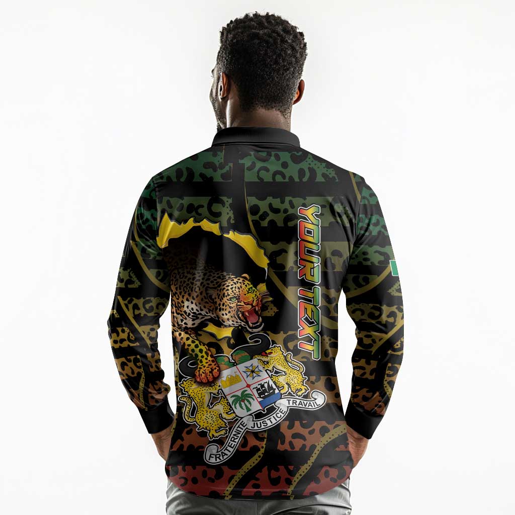Personalized Benin Long Sleeve Polo Shirt Powerful African Leopard - African Pride