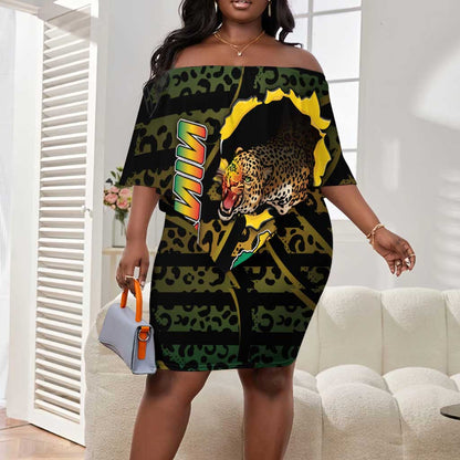 Personalized Benin Off Shoulder Short Dress Powerful African Leopard - African Pride