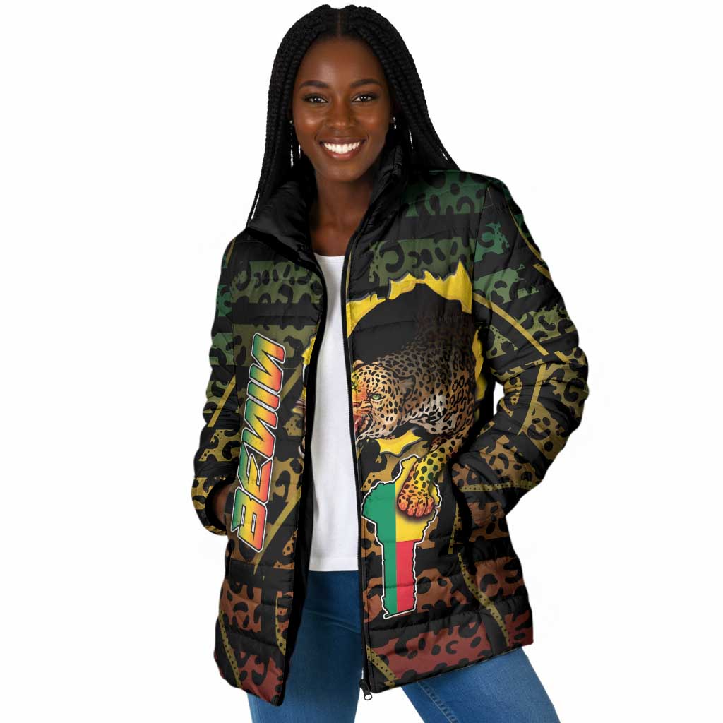 Personalized Benin Padded Jacket Powerful African Leopard - African Pride