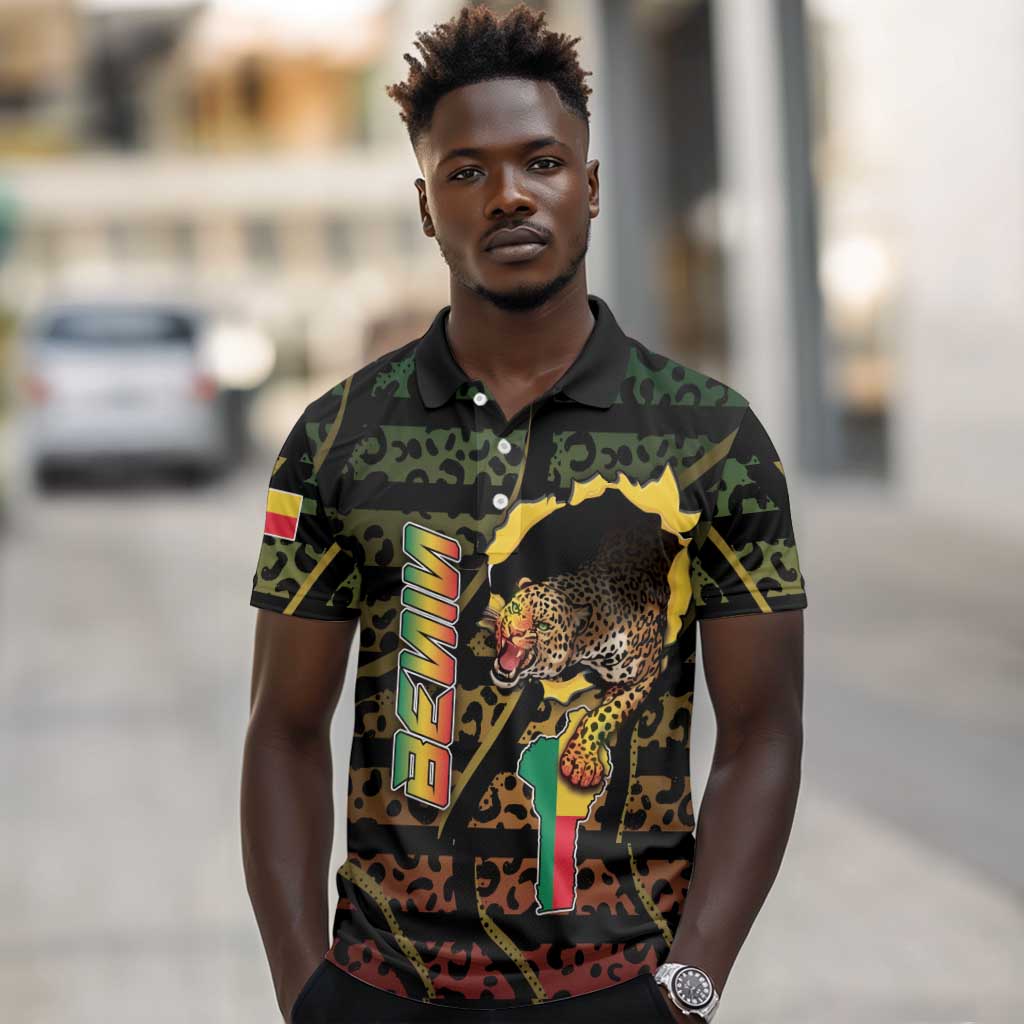 Personalized Benin Polo Shirt Powerful African Leopard - African Pride