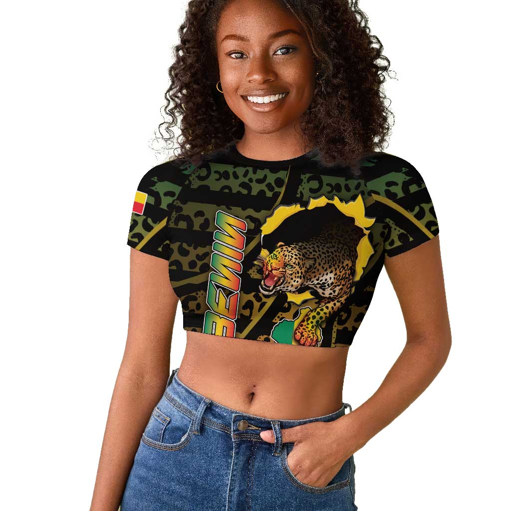 Personalized Benin Raglan Cropped T shirt Powerful African Leopard - African Pride