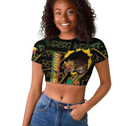 Personalized Benin Raglan Cropped T shirt Powerful African Leopard - African Pride
