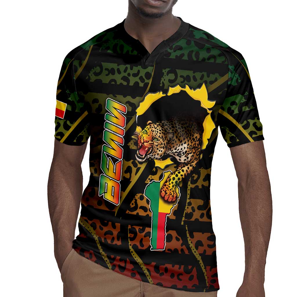 Personalized Benin Rugby Jersey Powerful African Leopard - African Pride