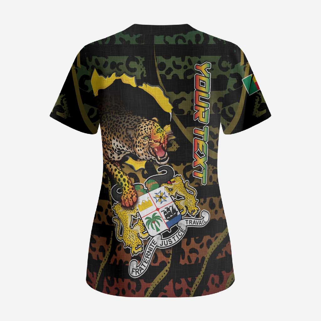 Personalized Benin Scrub Top Powerful African Leopard - African Pride