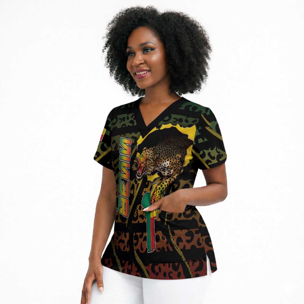 Personalized Benin Scrub Top Powerful African Leopard - African Pride
