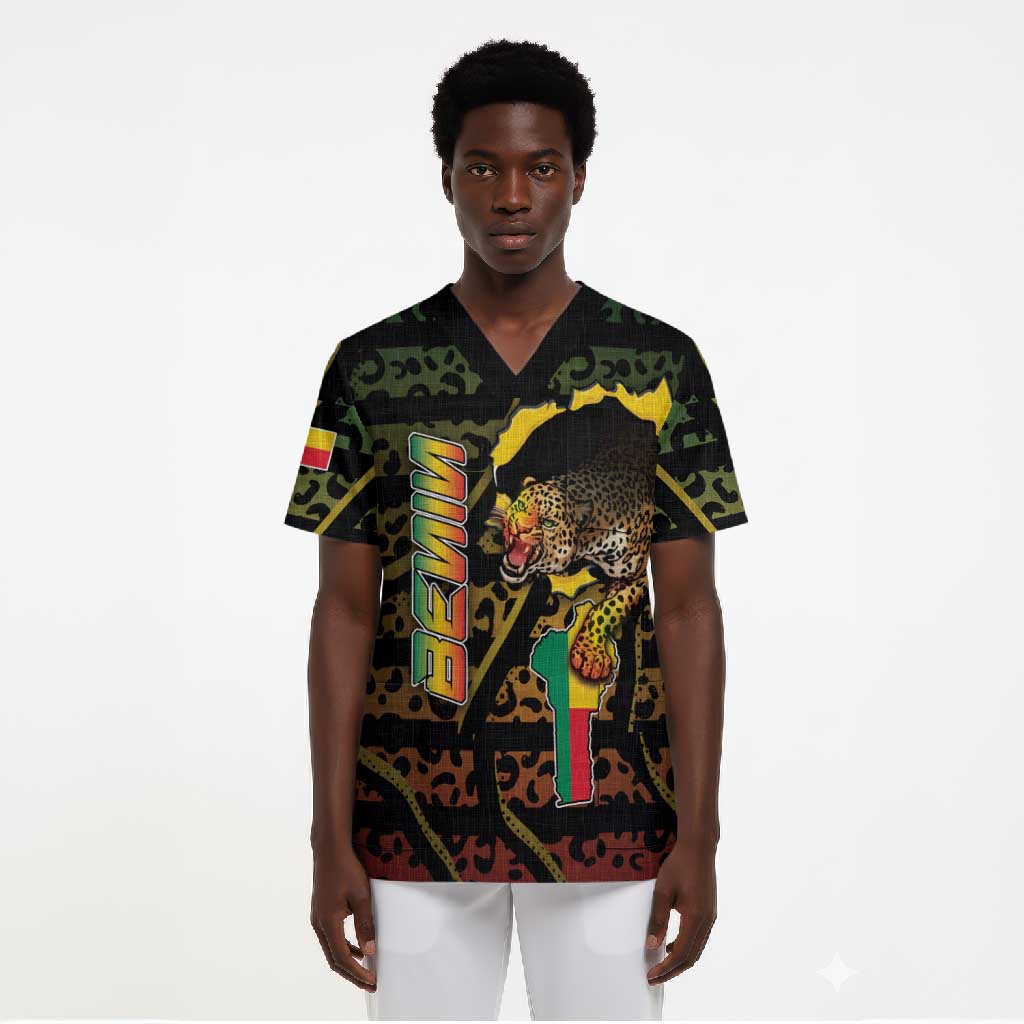 Personalized Benin Scrub Top Powerful African Leopard - African Pride