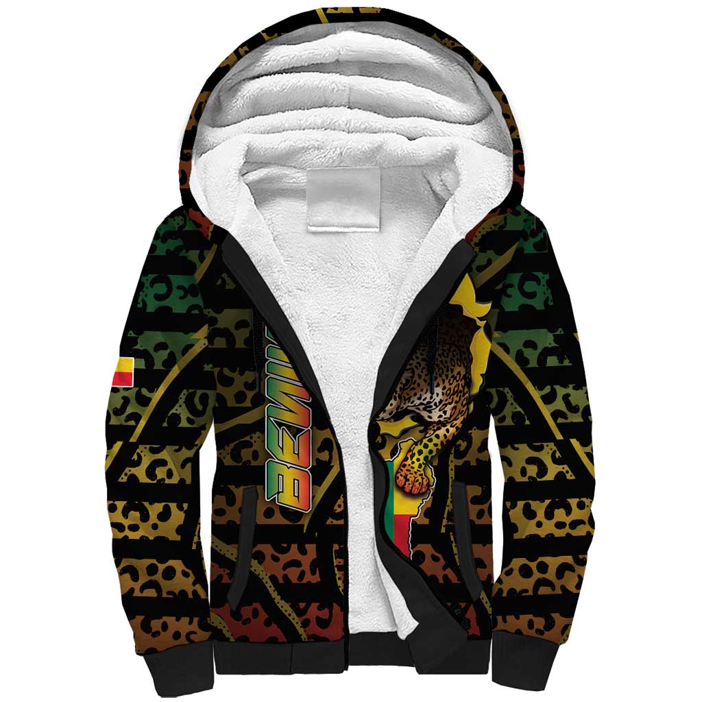 Personalized Benin Sherpa Hoodie Powerful African Leopard - African Pride