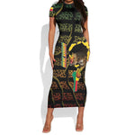 Personalized Benin Short Sleeve Bodycon Dress Powerful African Leopard - African Pride
