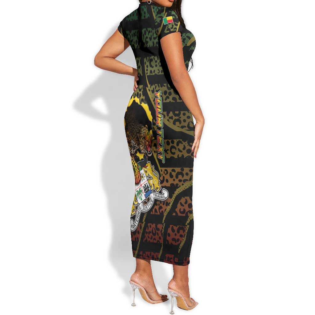 Personalized Benin Short Sleeve Bodycon Dress Powerful African Leopard - African Pride
