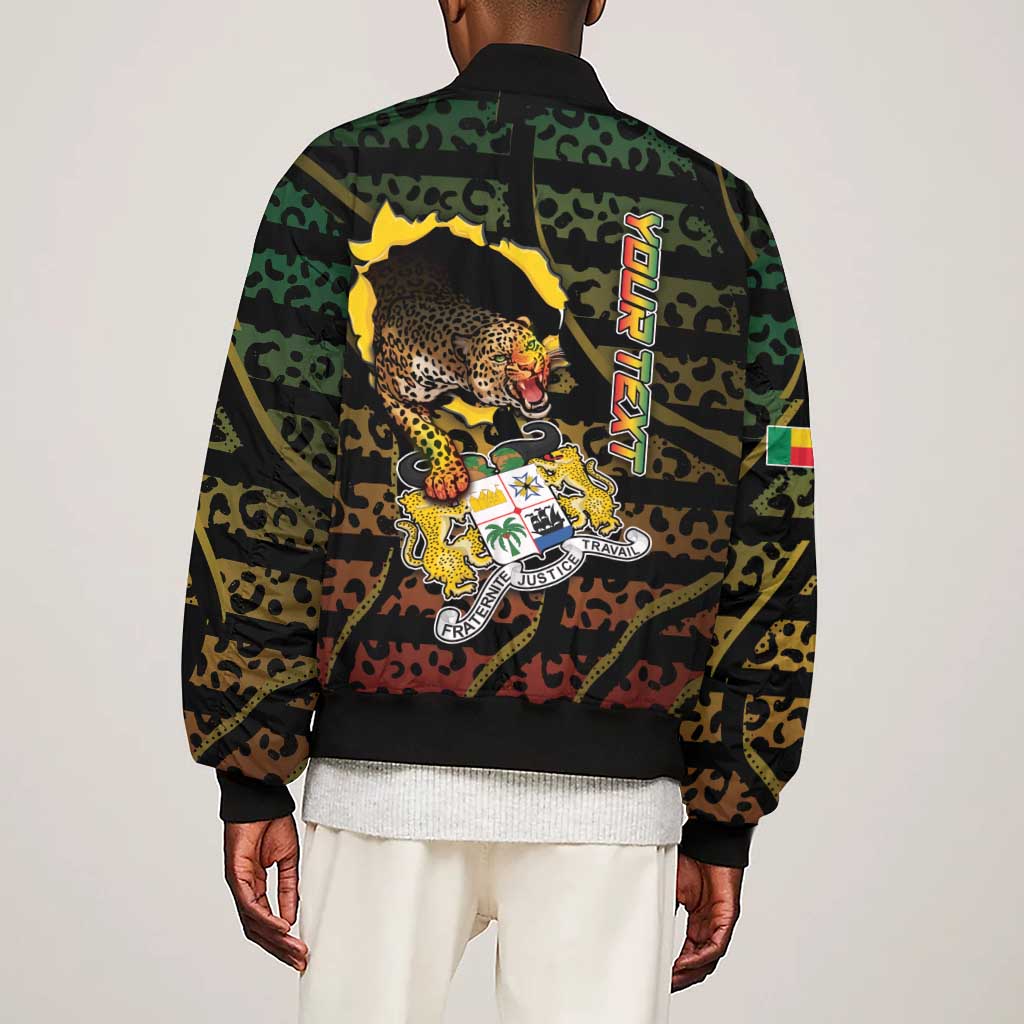 Personalized Benin Sleeve Zip Bomber Jacket Powerful African Leopard - African Pride