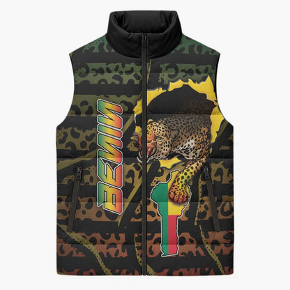 Personalized Benin Sleeveless Puffer Jacket Powerful African Leopard - African Pride