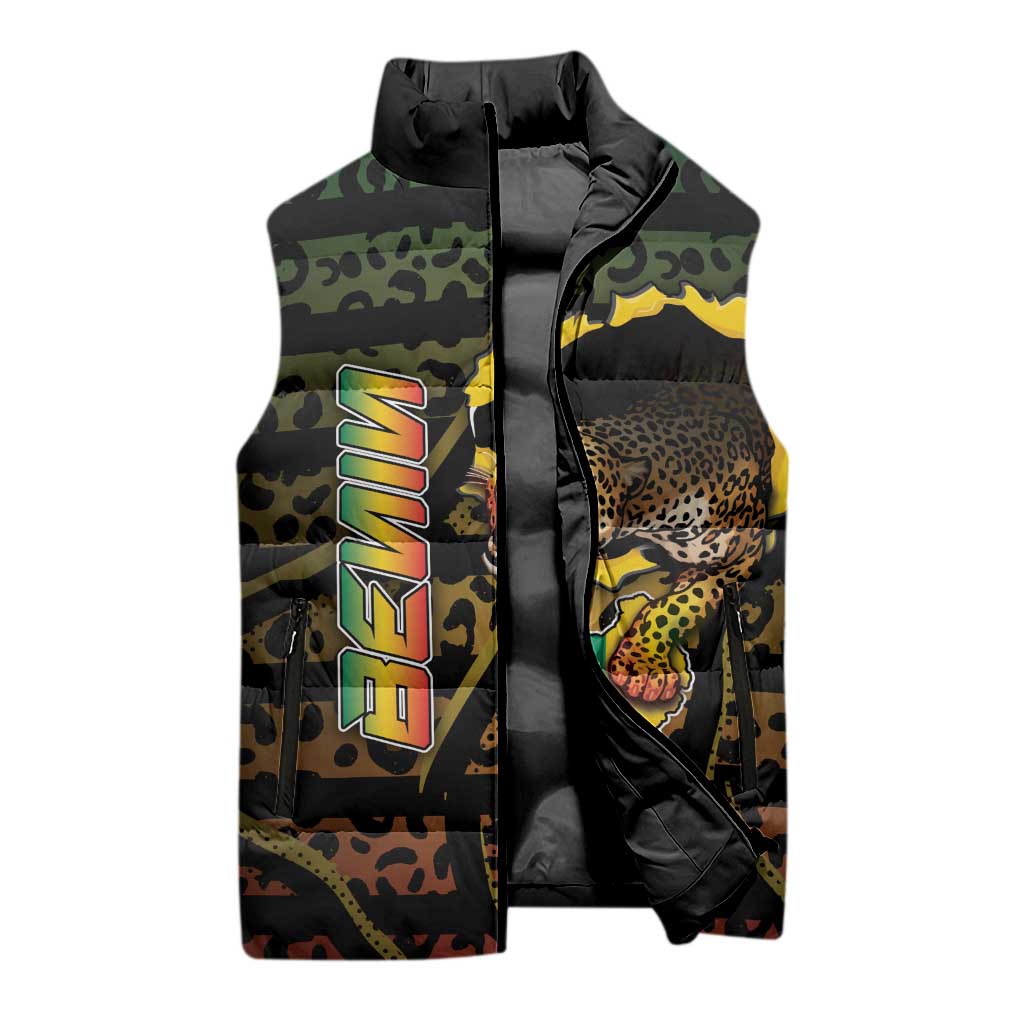 Personalized Benin Sleeveless Puffer Jacket Powerful African Leopard - African Pride