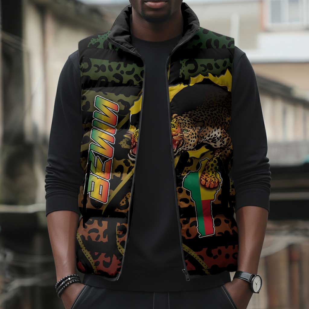 Personalized Benin Sleeveless Puffer Jacket Powerful African Leopard - African Pride