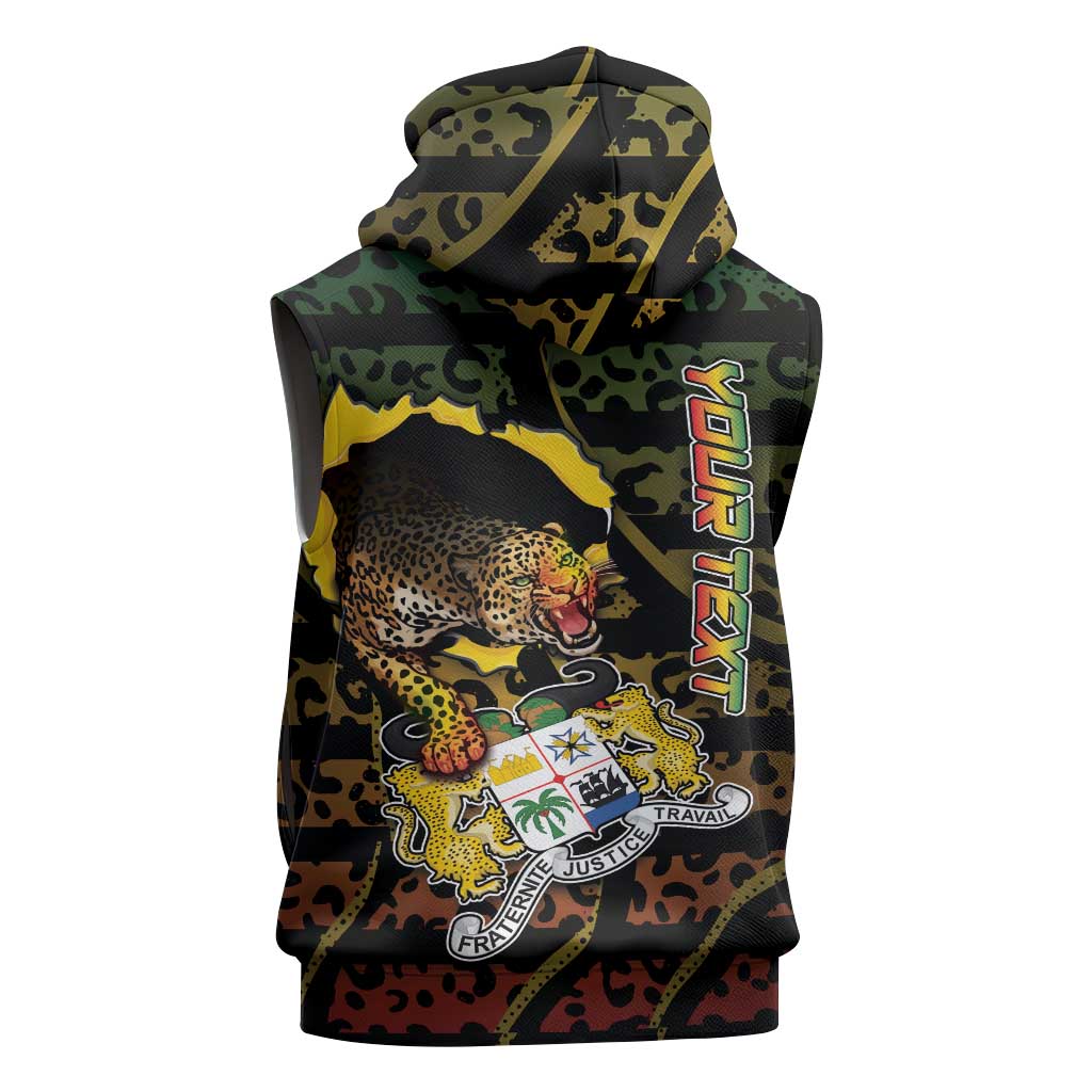 Personalized Benin Sleeveless Zip Hoodie Powerful African Leopard - African Pride