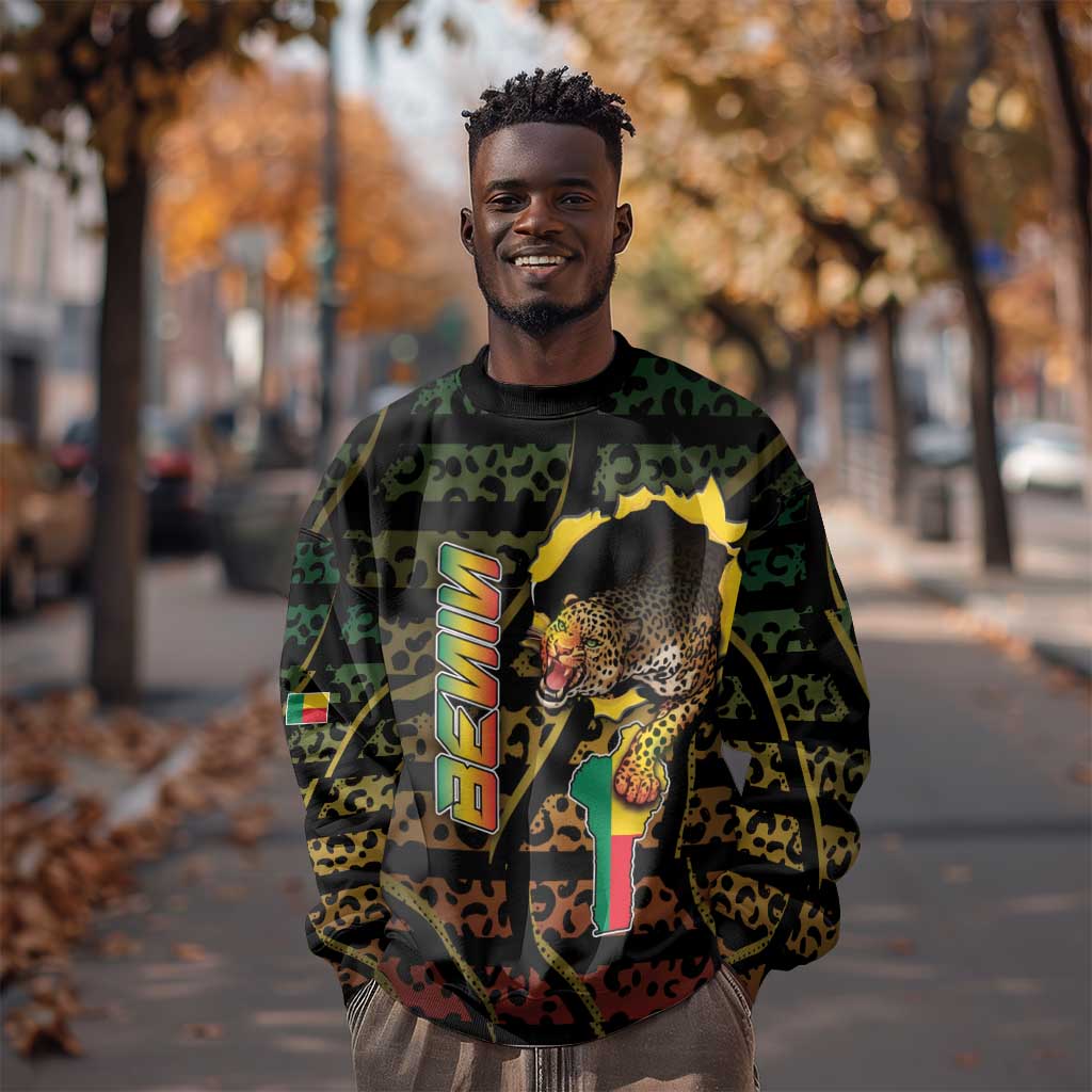 Personalized Benin Sweatshirt Powerful African Leopard - African Pride