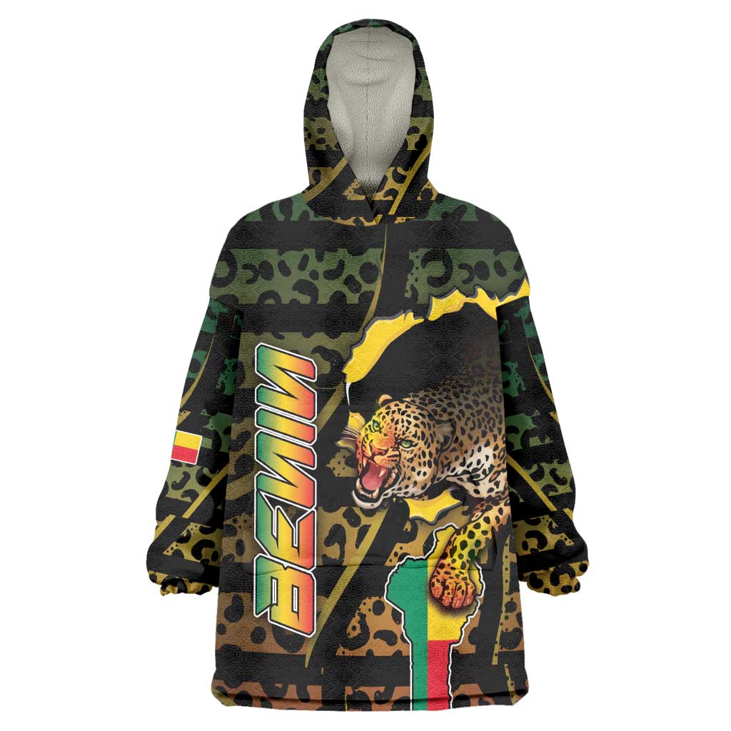 Personalized Benin Wearable Blanket Hoodie Powerful African Leopard - African Pride