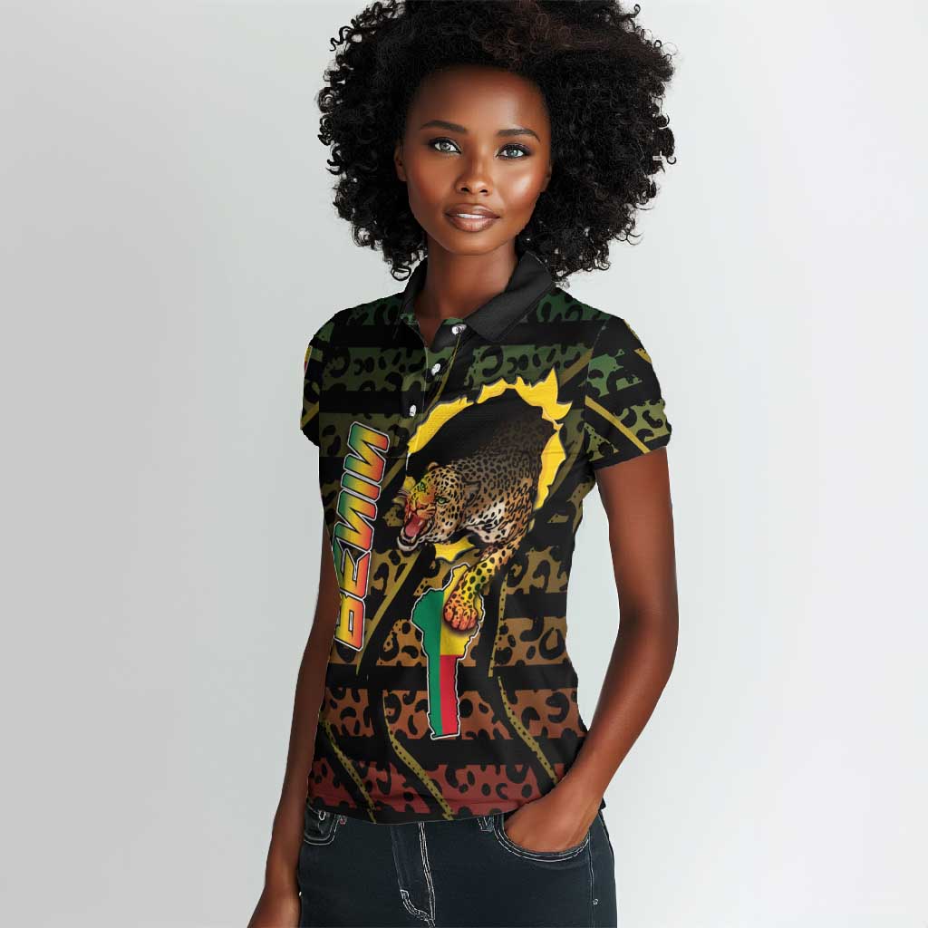Personalized Benin Women Polo Shirt Powerful African Leopard - African Pride