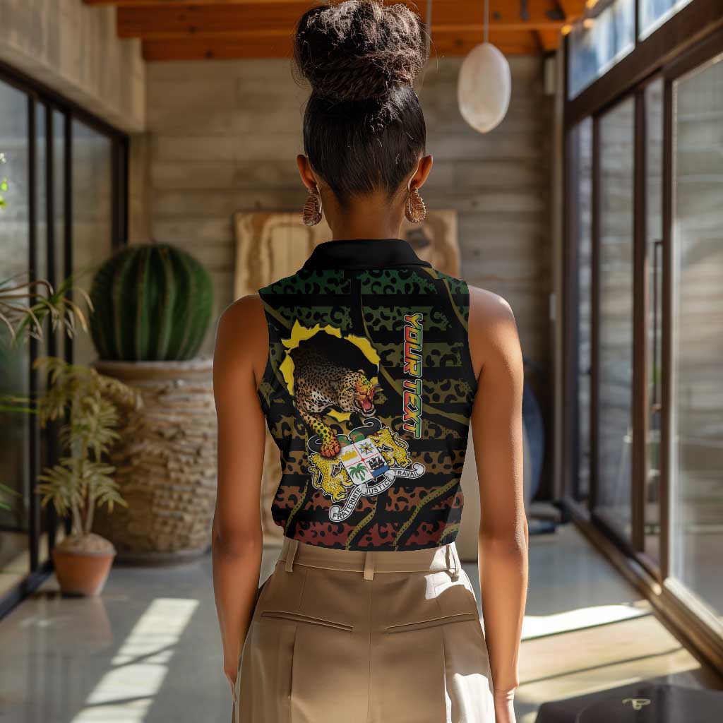 Personalized Benin Women Sleeveless Polo Shirt Powerful African Leopard - African Pride