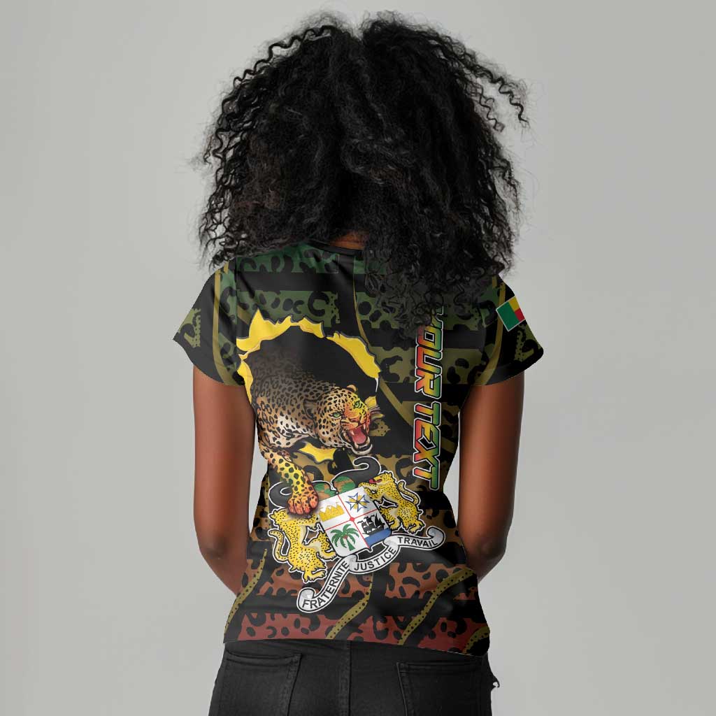 Personalized Benin Women V-Neck T-Shirt Powerful African Leopard - African Pride