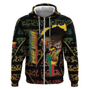 Personalized Benin Zip Hoodie Powerful African Leopard - African Pride