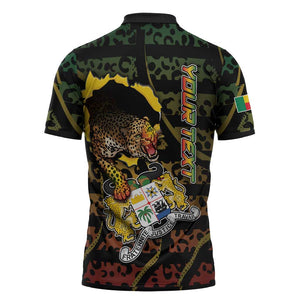 Personalized Benin Zipper Polo Shirt Powerful African Leopard - African Pride