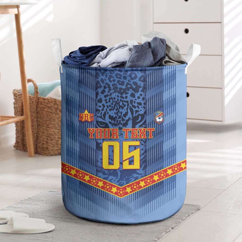 Custom DR Congo Football Laundry Basket Leopard Jaguar Tribal Pattern With Flags