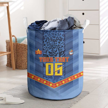Custom DR Congo Football Laundry Basket Leopard Jaguar Tribal Pattern With Flags