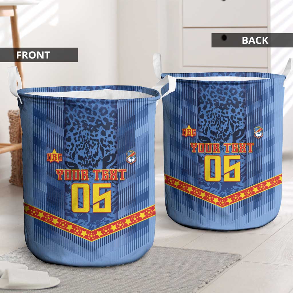Custom DR Congo Football Laundry Basket Leopard Jaguar Tribal Pattern With Flags