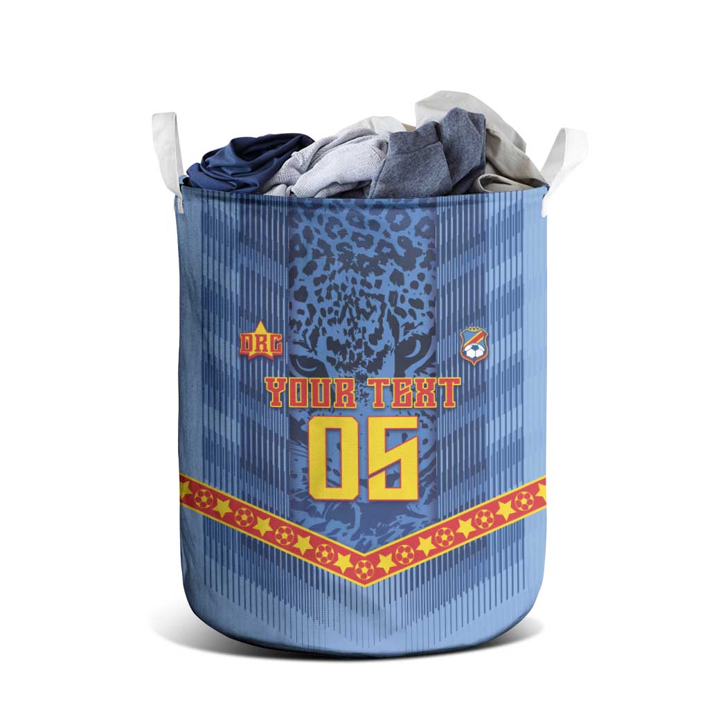 Custom DR Congo Football Laundry Basket Leopard Jaguar Tribal Pattern With Flags