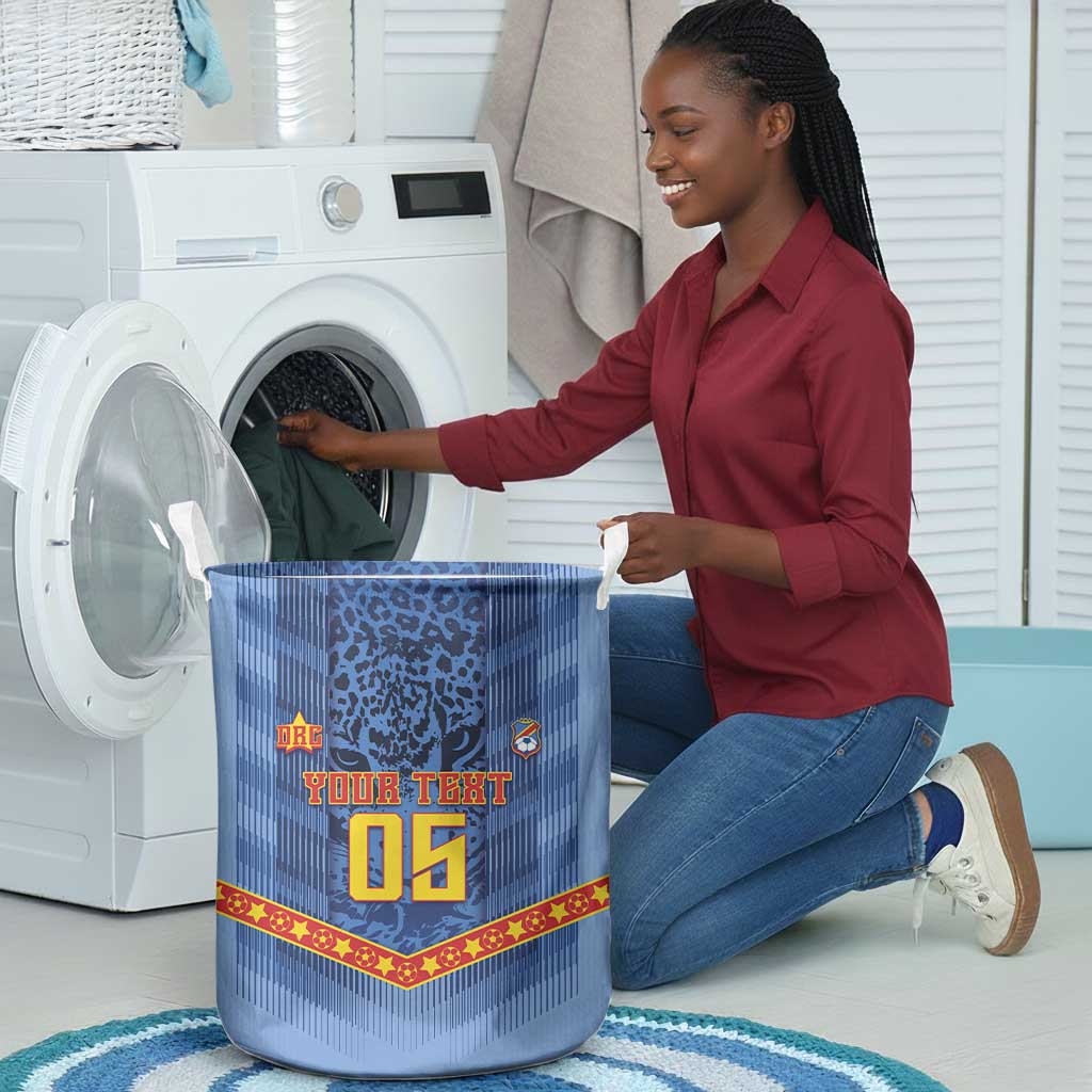 Custom DR Congo Football Laundry Basket Leopard Jaguar Tribal Pattern With Flags