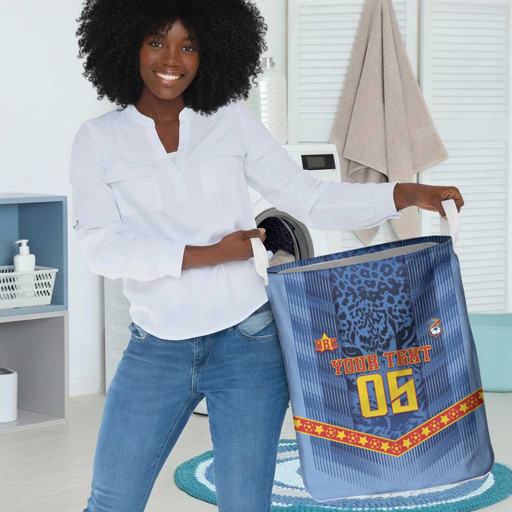 Custom DR Congo Football Laundry Basket Leopard Jaguar Tribal Pattern With Flags