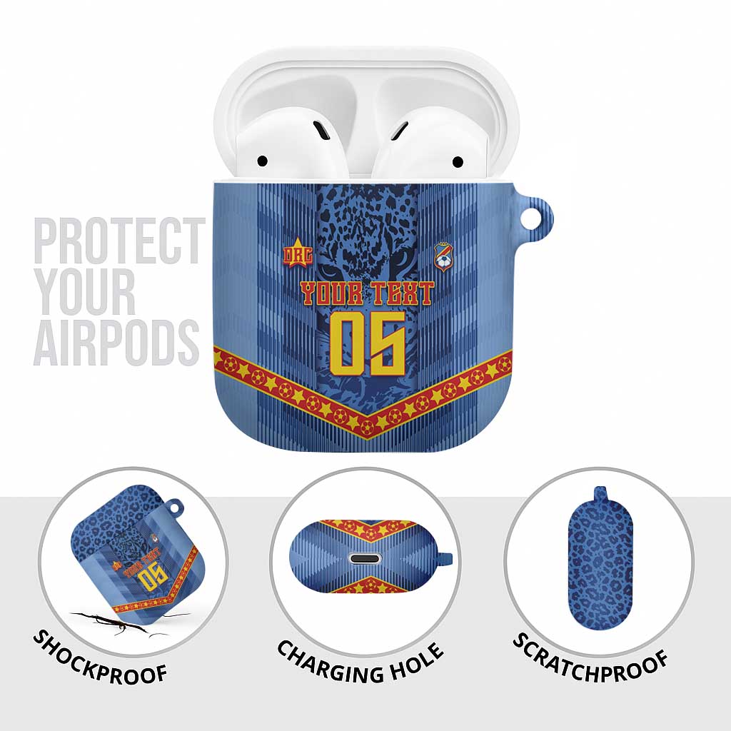 Custom DR Congo Football AirPods Case Leopard Jaguar Tribal Pattern With Flags